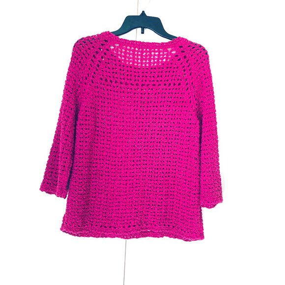 CHICO’S SWEATER Open Weave 3/4 Raglan Sleeves Pink M/L - Picture 9 of 10
